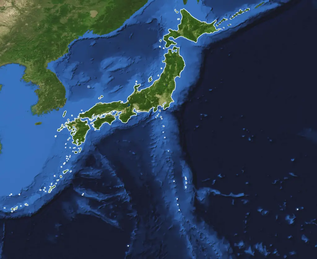 Japan - Aerial view shows the Sea of Japan on the east coast and Pacific Ocean on the west coast
