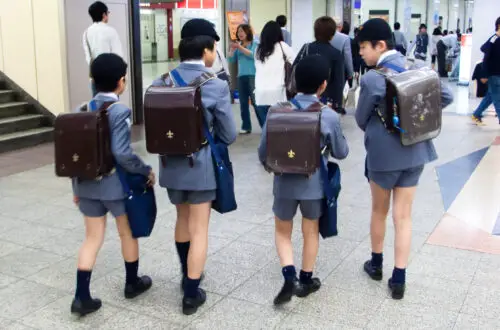 School boys with backpacks in Japan