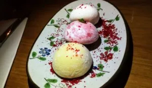 Colorful Japanese mochi desserts arranged on a plate
