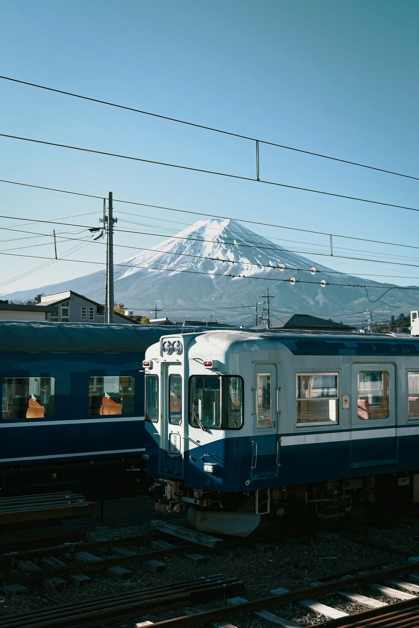 Mount Fuji with a local train passing
