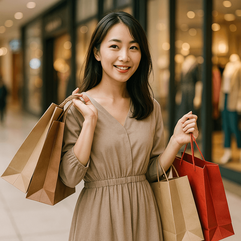 Japanese lady holding shopping bags